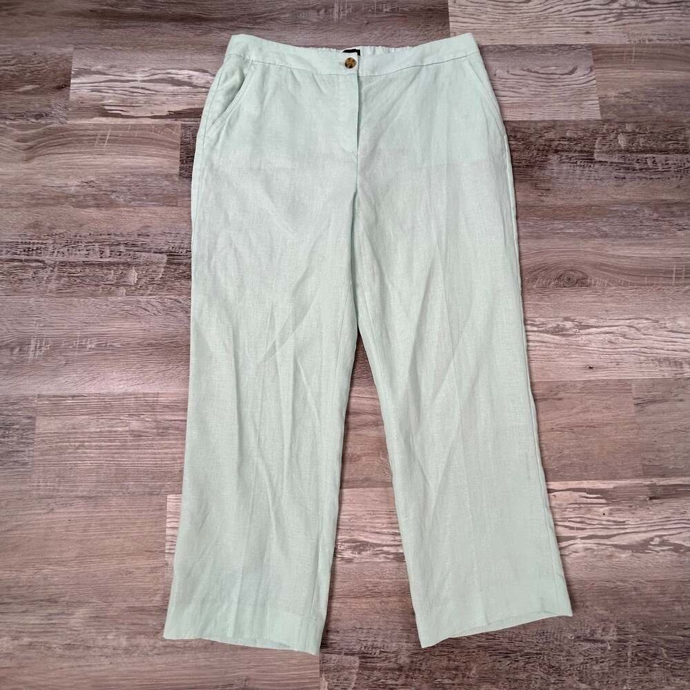 NWT Talbots Linen Blend Straight Leg Ankle Pants Mint Green Coastal Preppy 10